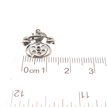 925 Sterling Silver Vintage I Love You Rotary Phone 3D Mini Charm Pendant