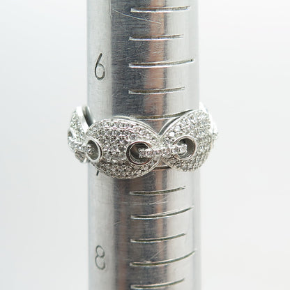 925 Sterling Silver Round-Cut C Z Anchor Mariner Link Ring Size 7