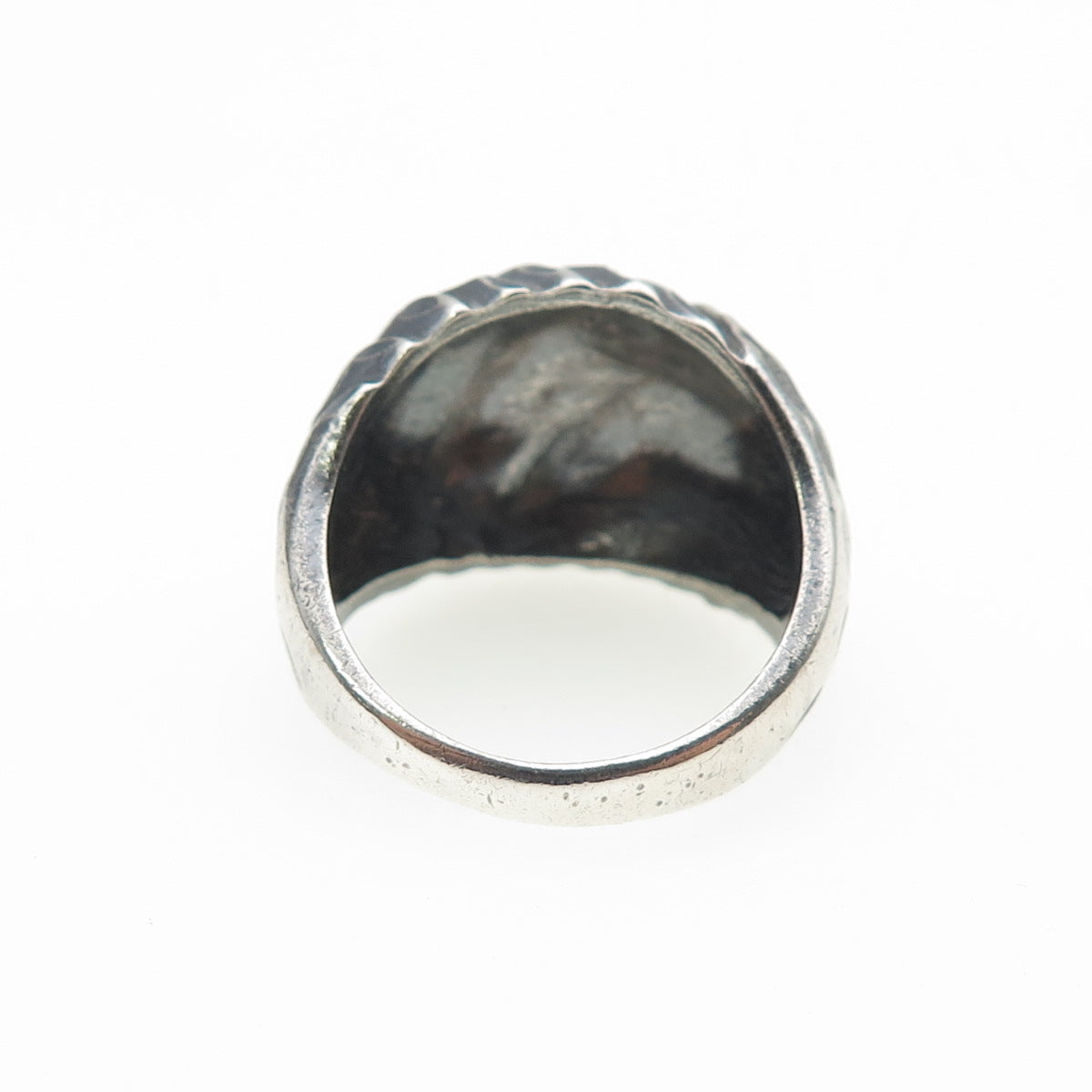 925 Sterling Silver Vintage Modernist Diamond-Cut Dome Oxidized Ring Size 7