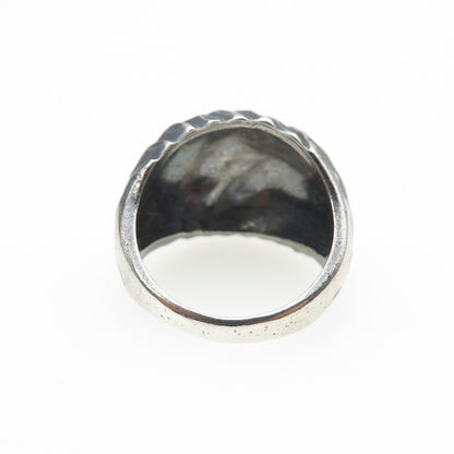 925 Sterling Silver Vintage Modernist Diamond-Cut Dome Oxidized Ring Size 7