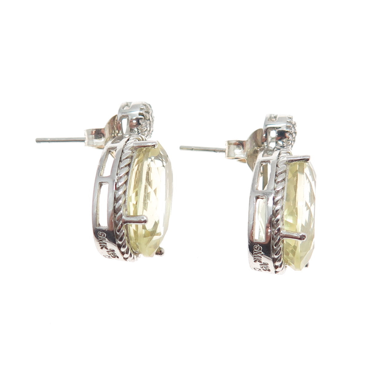 925 Sterling Silver Real Diamond & Oval-Cut Yellow Topaz Earrings