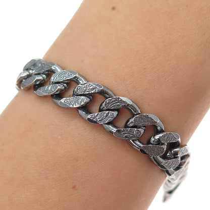 925 Sterling Silver Vintage Italy Modernist Cuban Link Oxidized Bracelet 8.5"