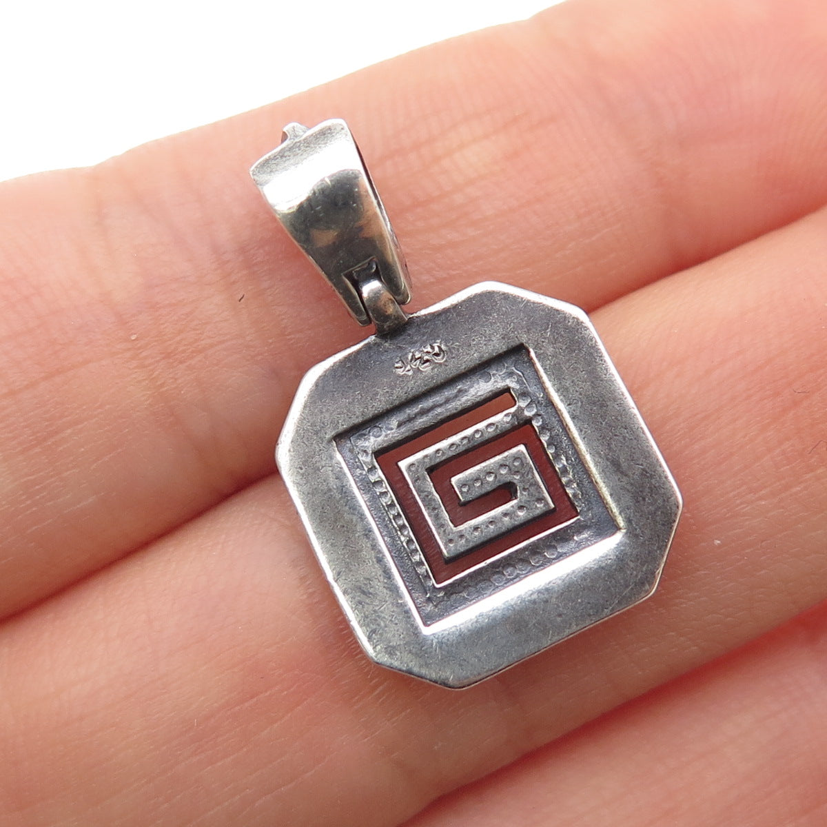 925 Sterling Silver Vintage Modernist Greek Maze Oxidized Mini Charm Pendant