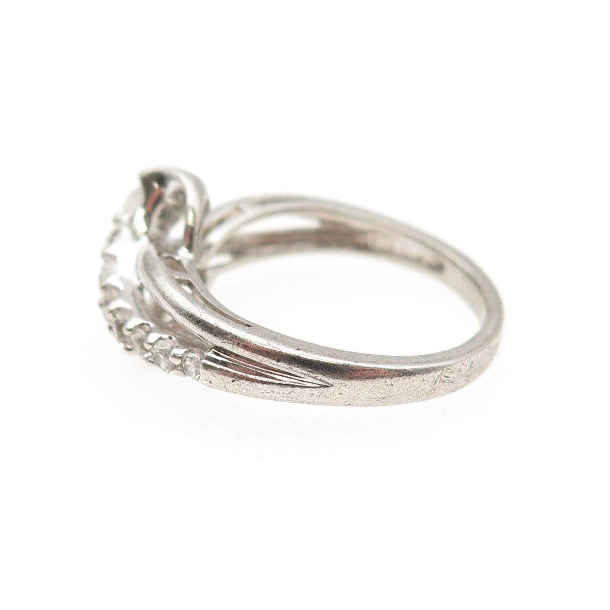 SUN 925 Sterling Silver Real Round-Cut Graduated White Topaz Ring Size 7