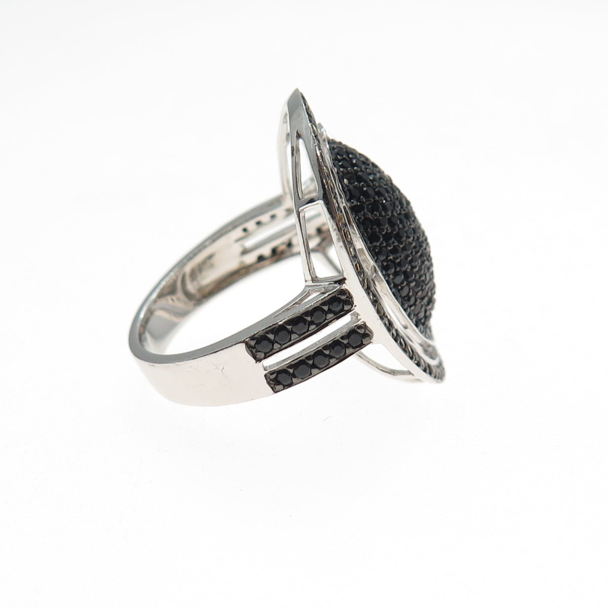 925 Sterling Silver Real Round-Cut Black Spinel & Citrine Ring Size 8.5