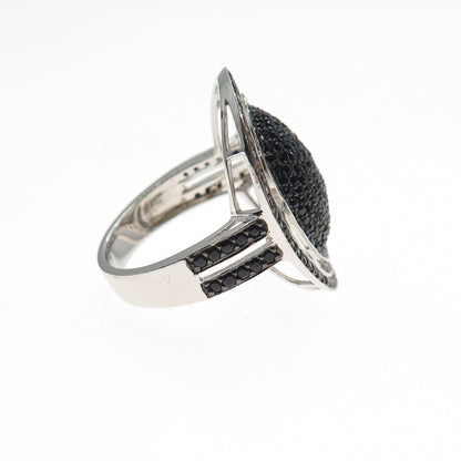 925 Sterling Silver Real Round-Cut Black Spinel & Citrine Ring Size 8.5