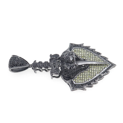 925 Sterling Silver Black Rhodium Round-Cut Multi-Color C Z Panther Pendant