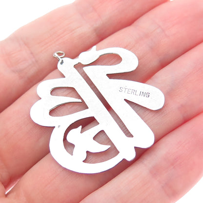925 Sterling Silver Vintage Engraved Fortune Chinese Character Charm Pendant