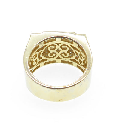 925 Sterling Gold Plated Round-Cut Shaped C Z Cross Signet Wide Ring Size 10.25