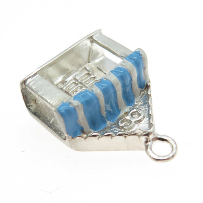 925 Sterling Silver Vintage Blue & White Enamel OG House Porch Charm Pendant