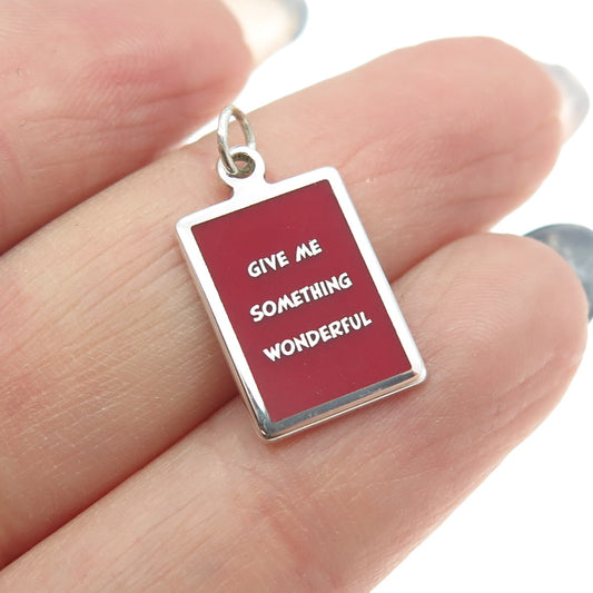 925 Sterling Silver Red Enamel "Give Me Something Wonderful" Minimalist Pendant