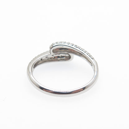 DSMK 925 Sterling Silver Real Round-Cut White Topaz Bypass Ring Size 7.25