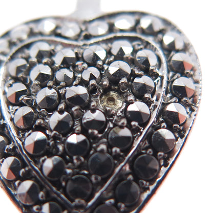 925 Sterling Silver Antique Real Marcasite Heart Drop Pendant (missing 1 stone)