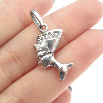 925 Sterling Silver Vintage Nefertiti Egyptian Pharaoh Charm Pendant