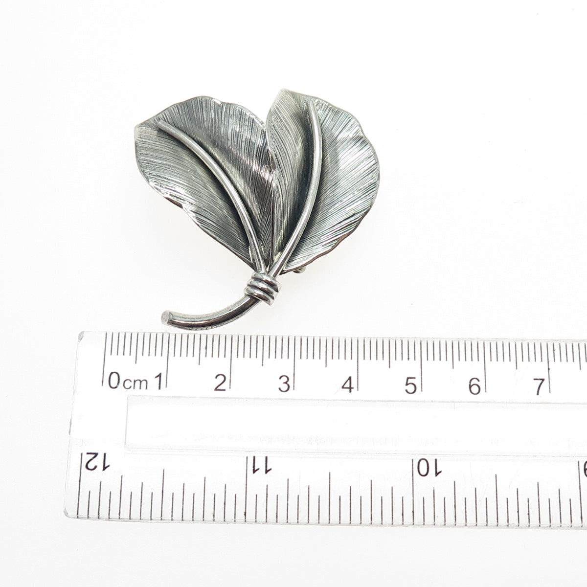DANECRAFT 925 Sterling Silver Vintage Modernist Floral Leaf Oxidized Pin Brooch