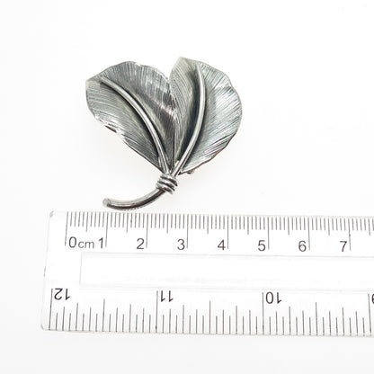 DANECRAFT 925 Sterling Silver Vintage Modernist Floral Leaf Oxidized Pin Brooch