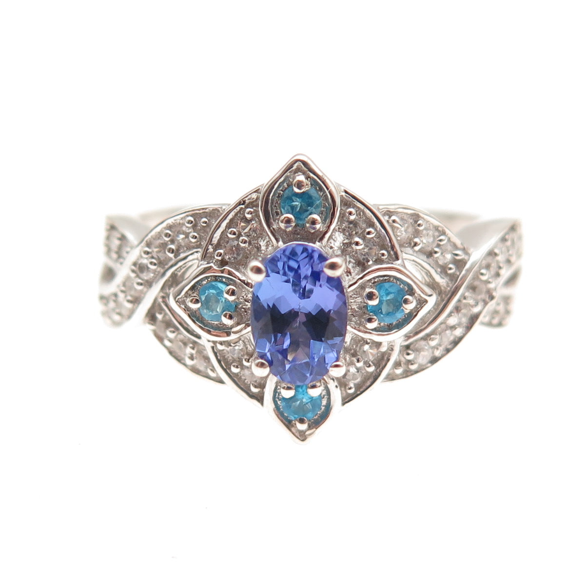 Chuck Clemency 925 Sterling Silver Real Tanzanite Topaz & Apatite Ring Size 8.25