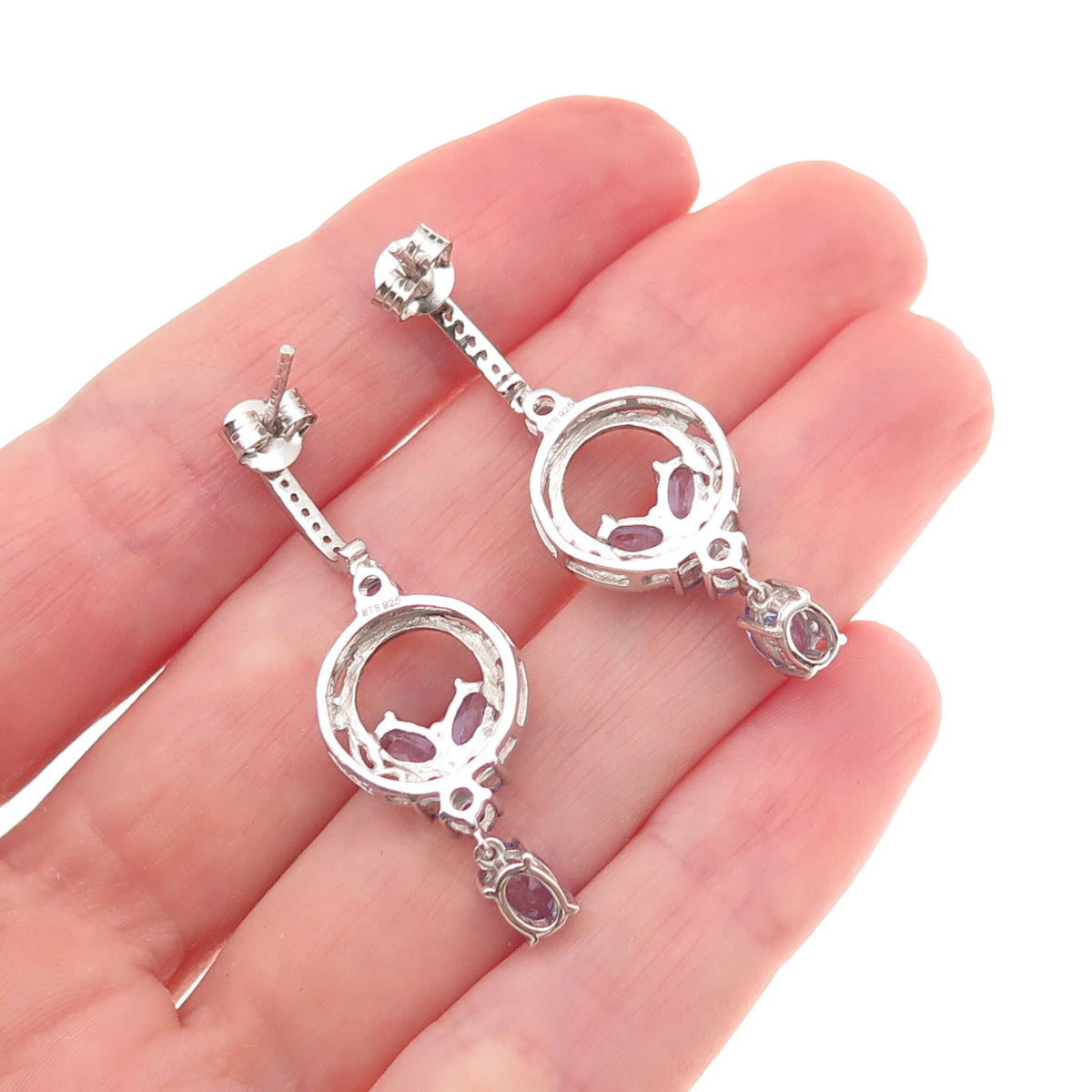 Chuck Clemency 925 Sterling Silver Real Tanzanite & White Topaz Dangle Earrings