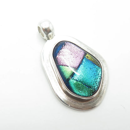 925 Sterling Silver Vintage Dichroic Glass Modernist Pendant