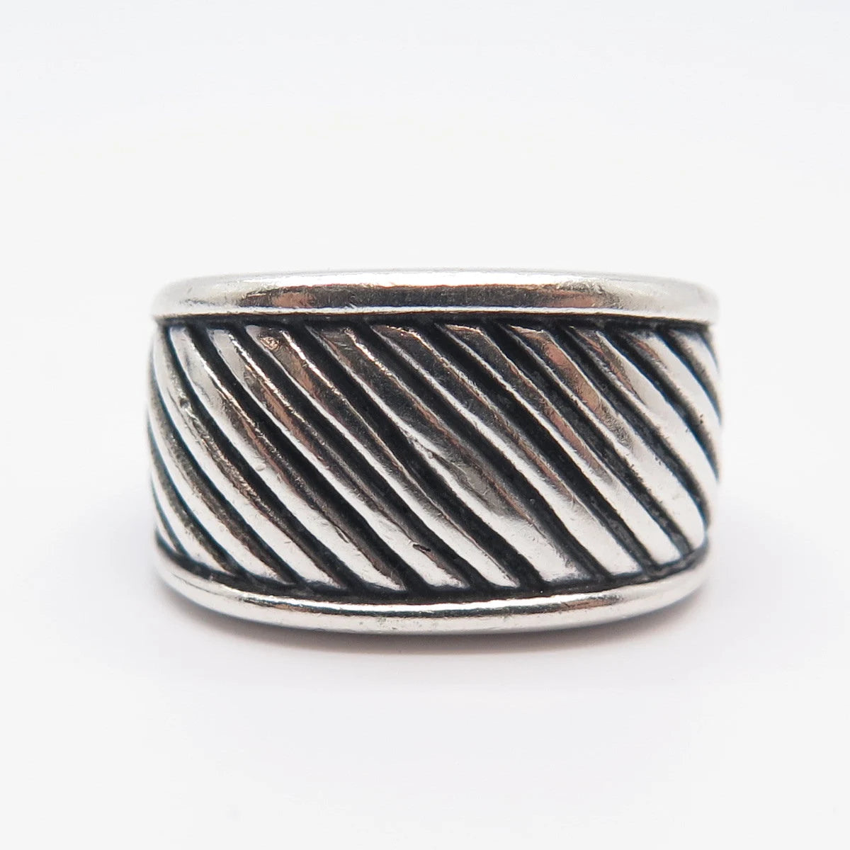 925 Sterling Silver Vintage Striped Wide Band Ring Size 6.25