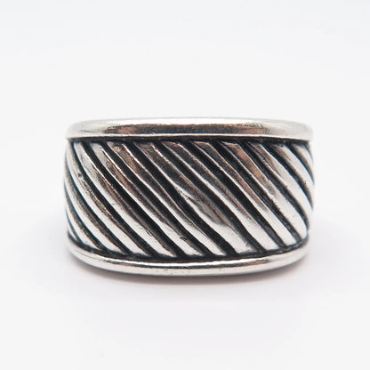 925 Sterling Silver Vintage Striped Wide Band Ring Size 6.25
