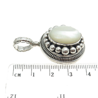 SUARTI BALI 925 Sterling Silver Vintage Real Mother-of-Pearl Beaded Pendant