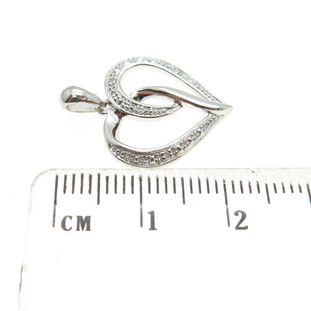 HAN 925 Sterling Silver Real Round-Cut Diamond Accent Interlocked Heart Pendant