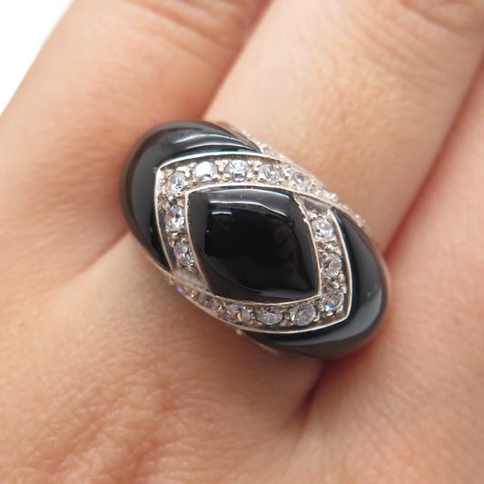 CHAPAL ZENRAY 925 Sterling Silver Vintage Real Black Onyx & C Z Ring Size 9.25