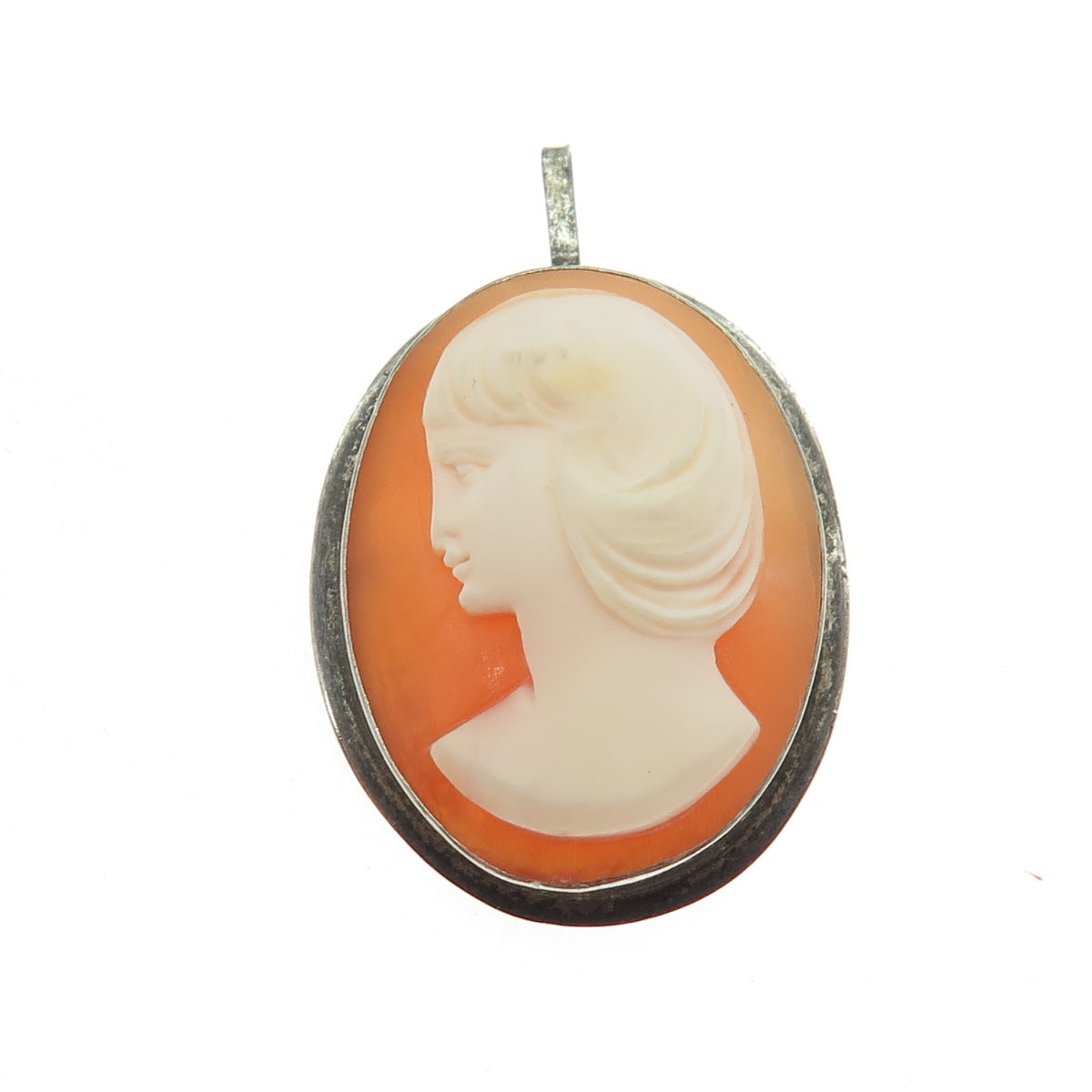 900 Silver Antique Cameo Victorian Lady Pin Brooch / Pendant