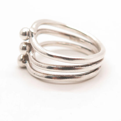 925 Sterling Silver Vintage Ball 3-Row Ring Size 8