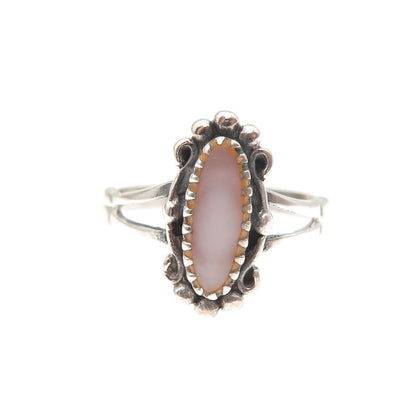 925 Sterling Silver Vintage Real Mother-of-Pearl Oxidized Ring Size 5.5
