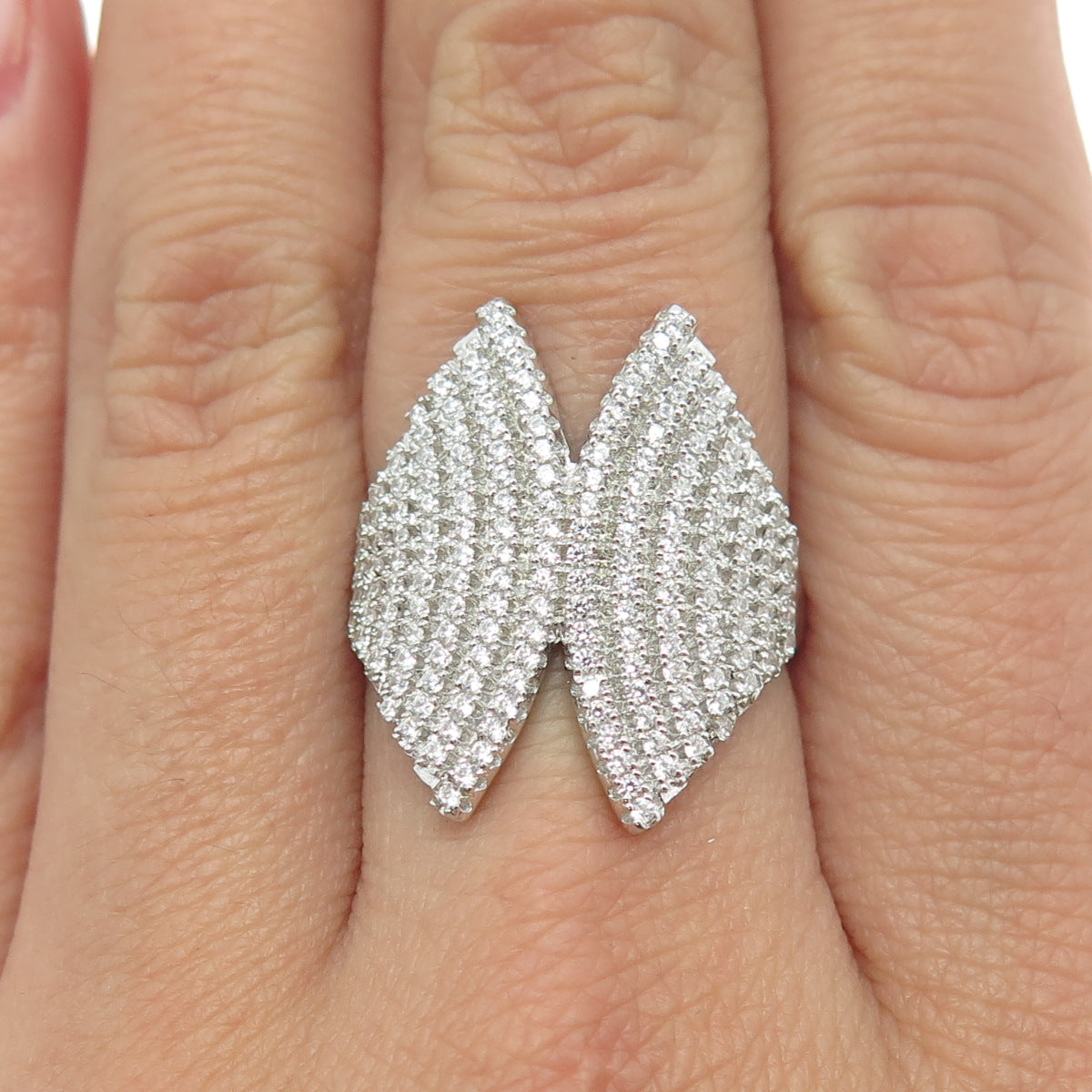 925 Sterling Silver Pave C Z Wings Ring Size 7.75