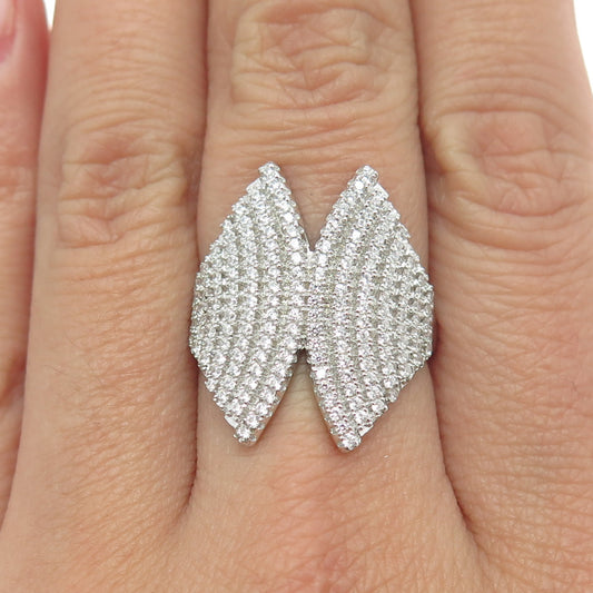 925 Sterling Silver Pave C Z Wings Ring Size 7.75