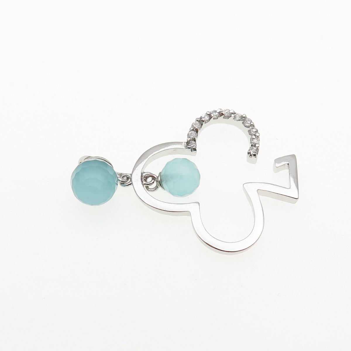 925 Sterling Silver Real Chalcedony & C Z Club Charm Pendant