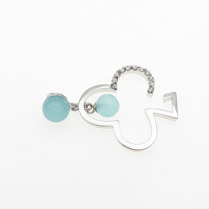 925 Sterling Silver Real Chalcedony & C Z Club Charm Pendant