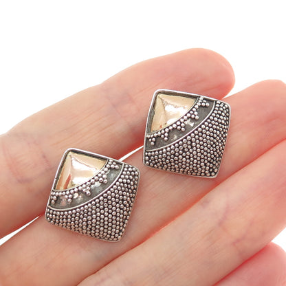 925 Sterling Silver 2-Tone Vintage Modernist Granulated Oxidized Earrings