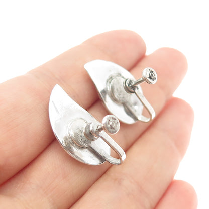 925 Sterling Silver Vintage Floral Leaf Modernist Screw Back Earrings