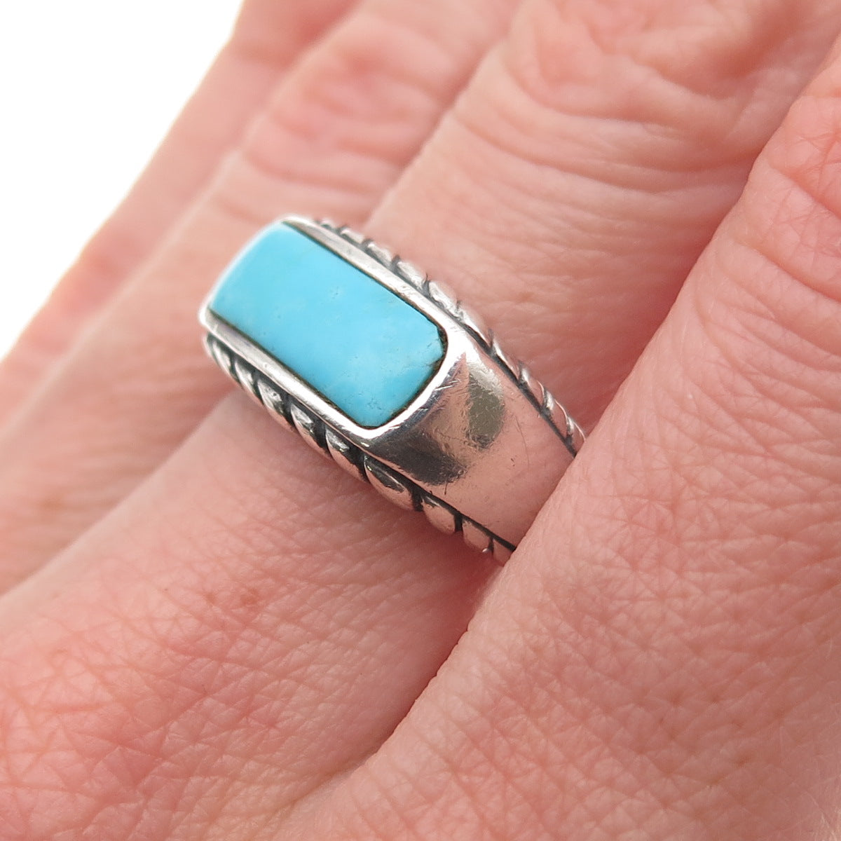 Carolyn Pollack 925 Sterling Silver Vintage Real Turquoise Oxidized Ring Size 7