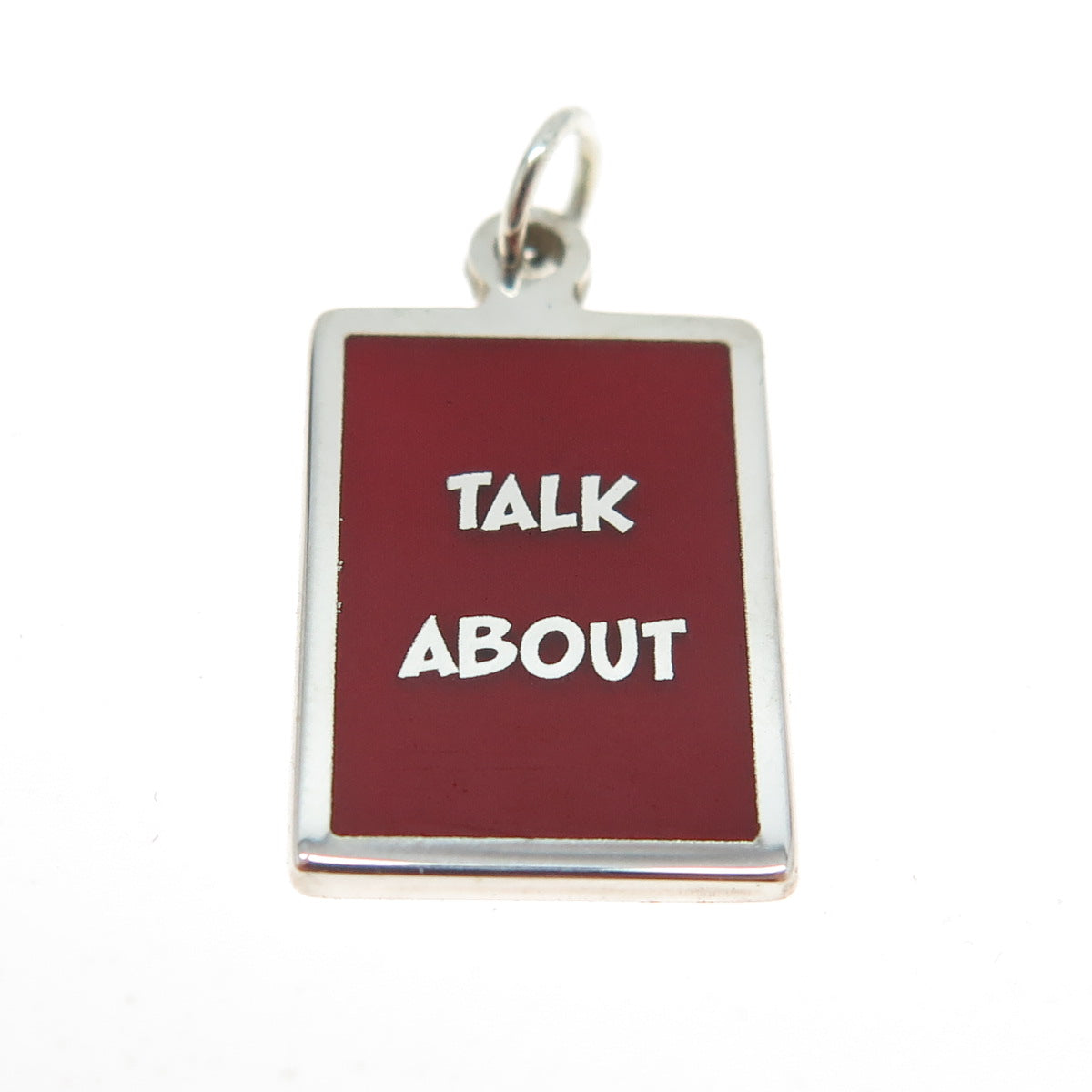 925 Sterling Silver Red Enamel "Talk About" Minimalist Charm Pendant