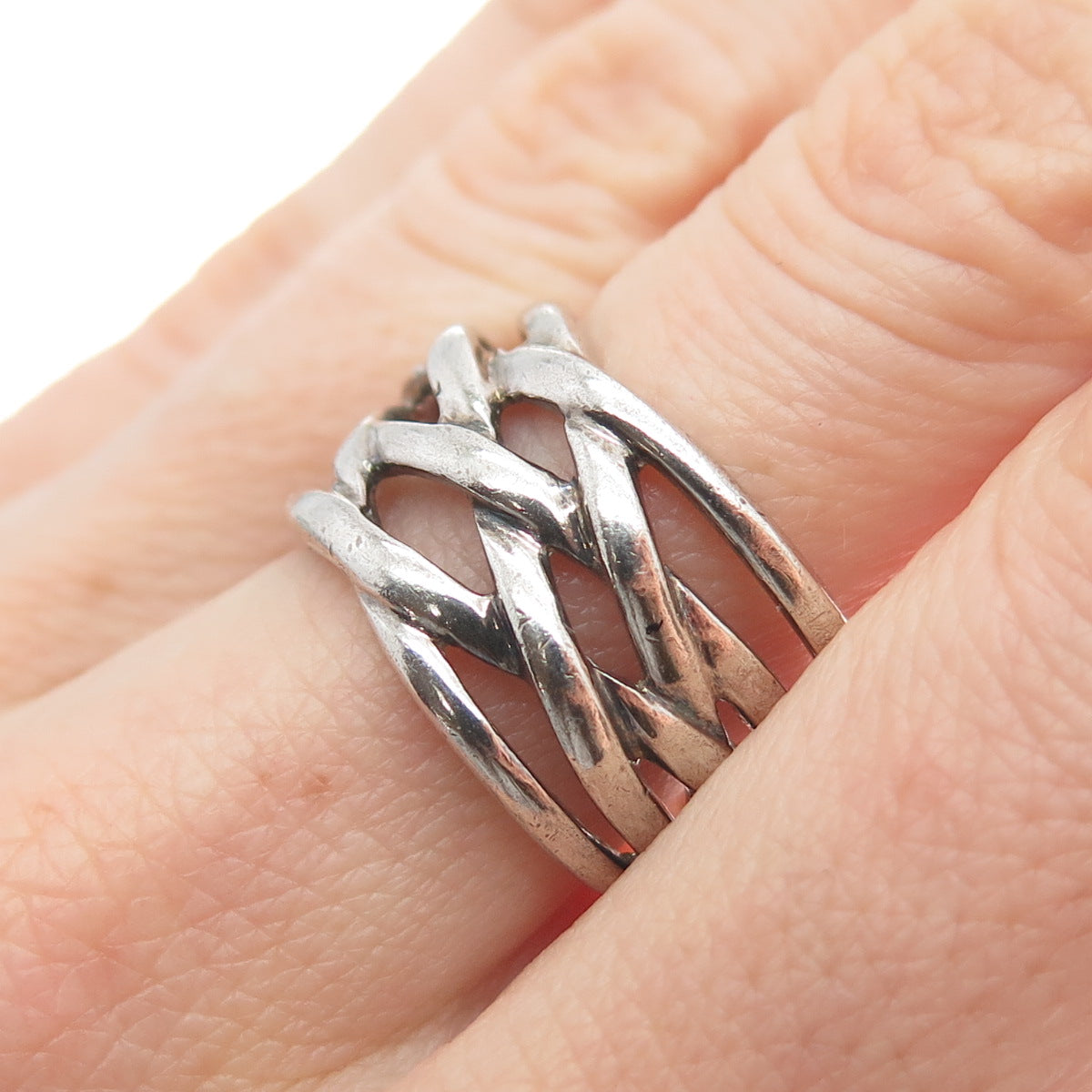 950 Silver Vintage Crisscross Ring Size 7.25