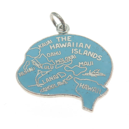 925 Sterling Silver Vintage Blue Enamel "The Hawaiian Islands" Pendant