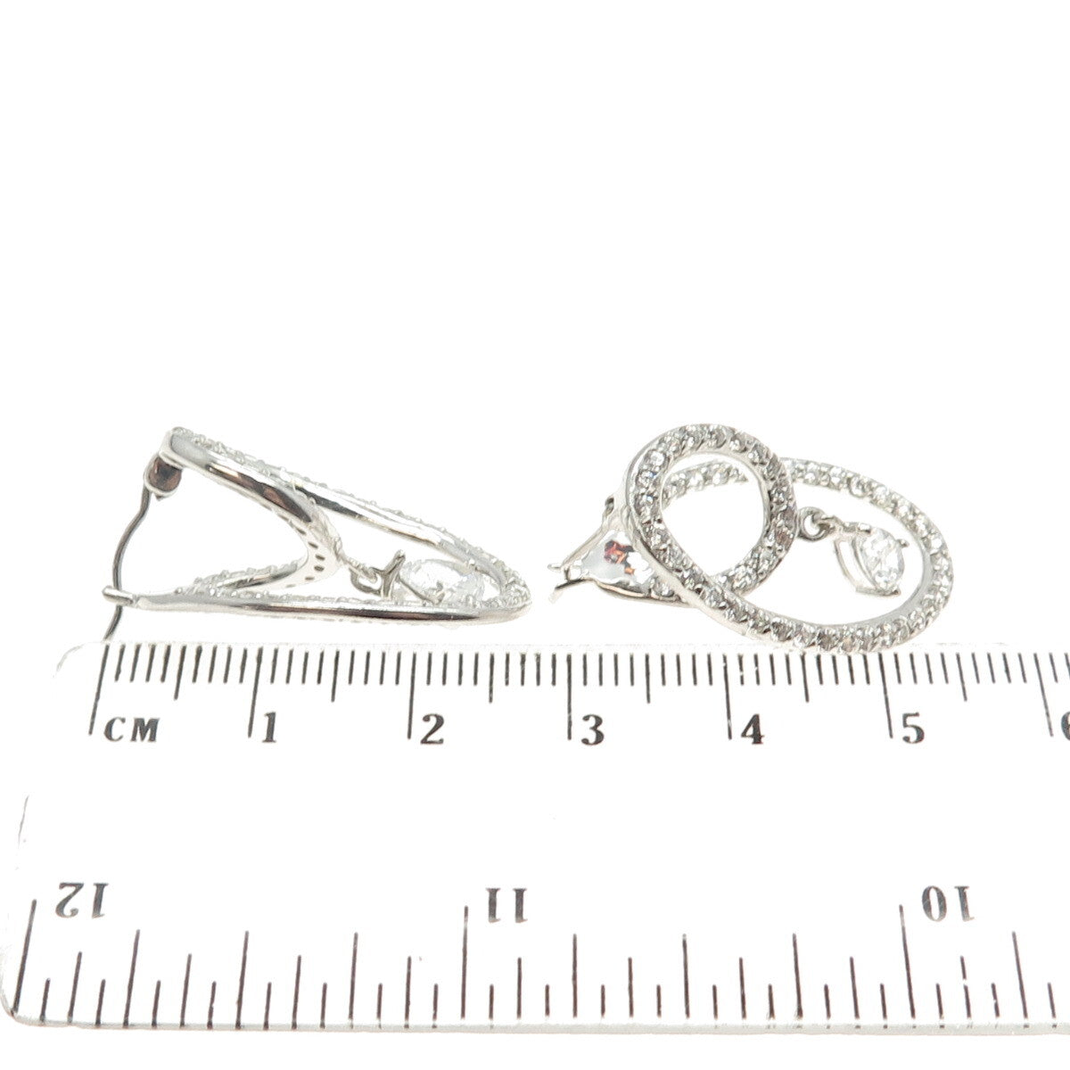 925 Sterling Silver Round & Pear-Cut C Z Twisted Earrings