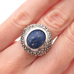 Chateau D’Argent 925 Sterling Silver Vintage Real Lapis Modernist Ring Size 5.25
