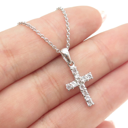 925 Sterling Silver Italy Round-Cut C Z Mini Cross Cable Chain Necklace 16"