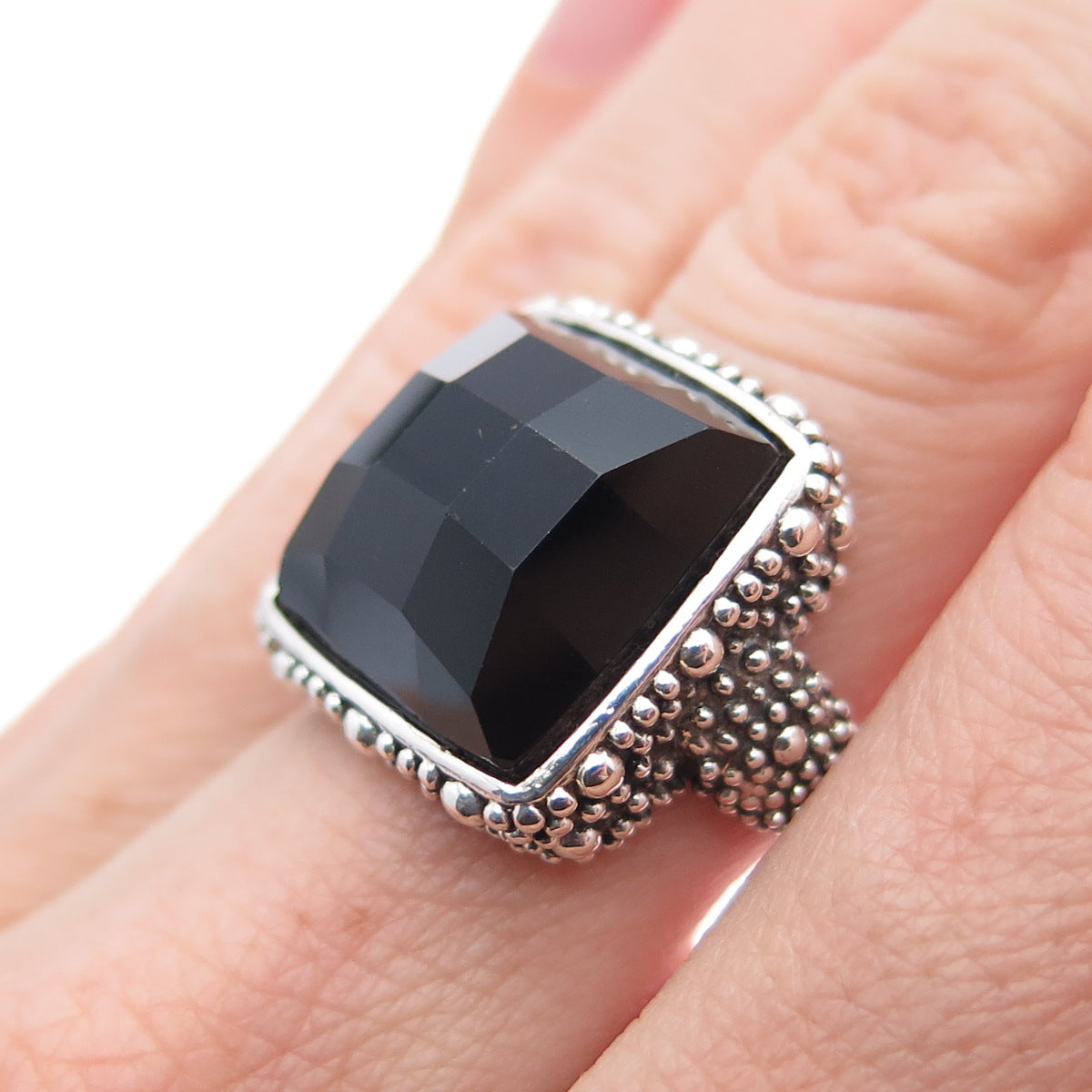 ATI ANNIKA WITT Sterling Silver Vintage Onyx Granulated Oxidized Ring Size 6.25