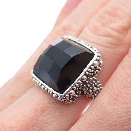 ATI ANNIKA WITT Sterling Silver Vintage Onyx Granulated Oxidized Ring Size 6.25