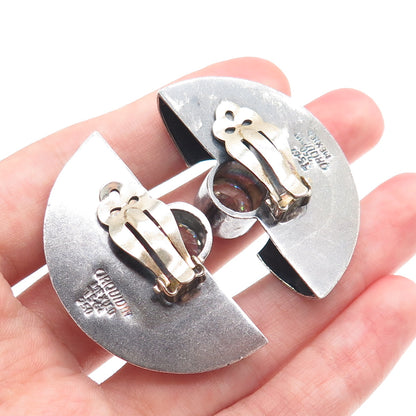 ORQUIDIA 950 Silver Vintage Mexico C Z Modernist Oxidized Clip On Earrings