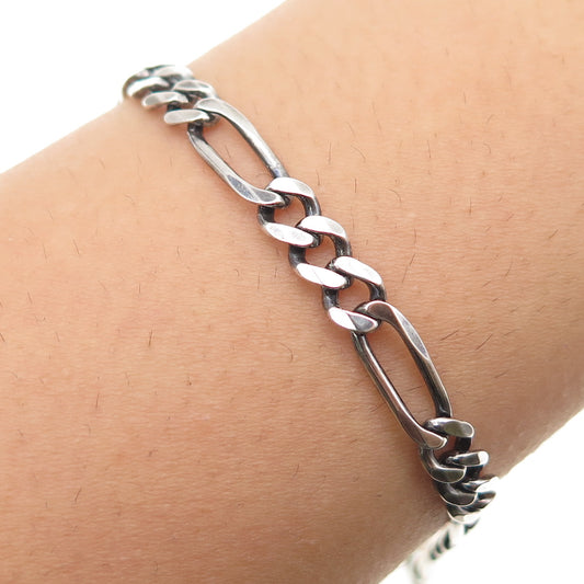 925 Sterling Silver Vintage Italy Figaro Link Oxidized Bracelet 8"