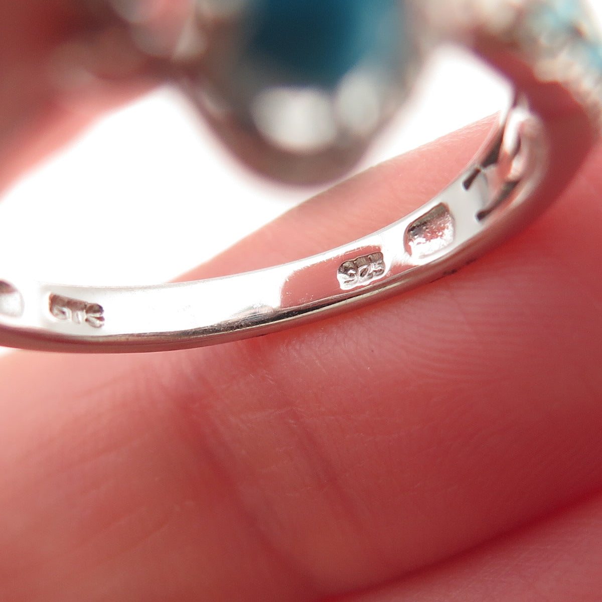 Chuck Clemency 925 Sterling Real Turquoise White Topaz & Aquamarine Ring Size 8