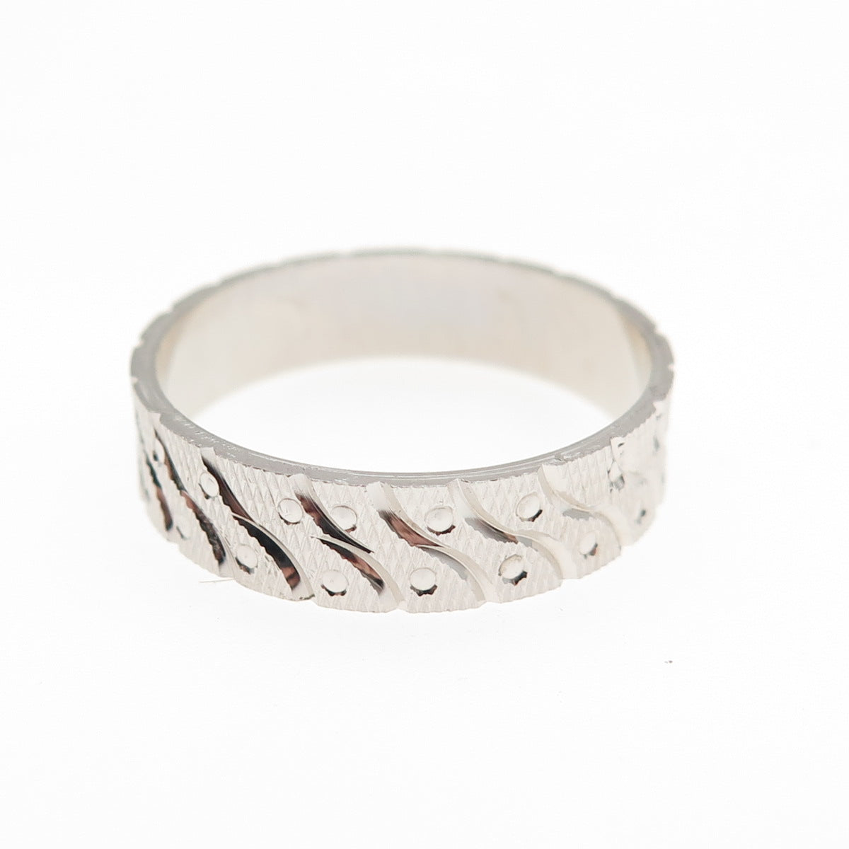 AMRY 925 Sterling Silver Vintage Textured Band Ring Size 8